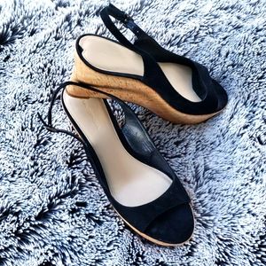 Via Spiga genuine leather black suede cork platform sandals